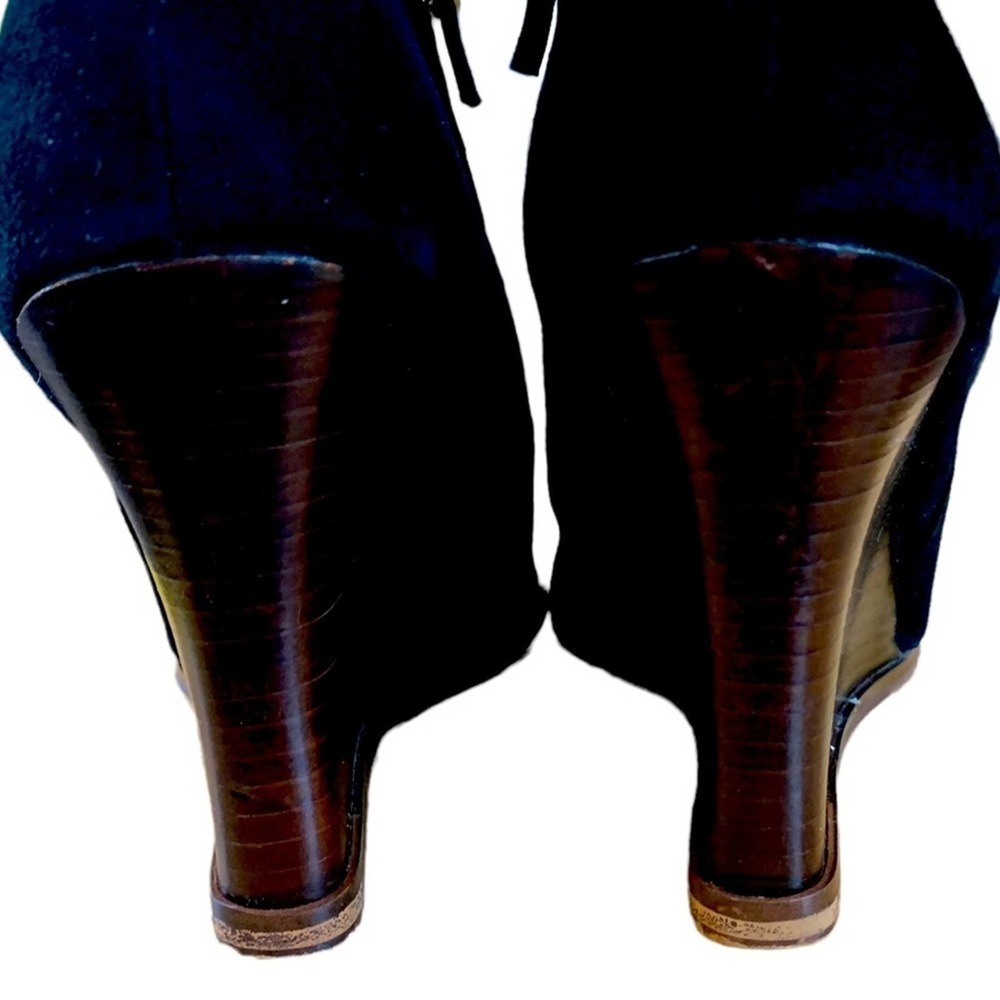 Halogen black suede leather wedge shoes 4" ledges side zipper size 10 - Picture 4 of 9